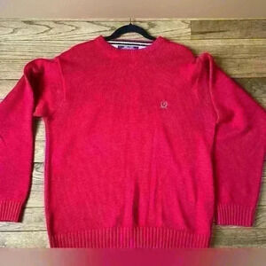 Vintage Tommy Hilfiger  Sweater Med Logo Roundneck Red Cotton Great Condition